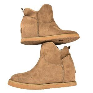 Makalu Womens Wedge Ankle Boots Tan Suede Faux Fur Lining Size 9M jh1779